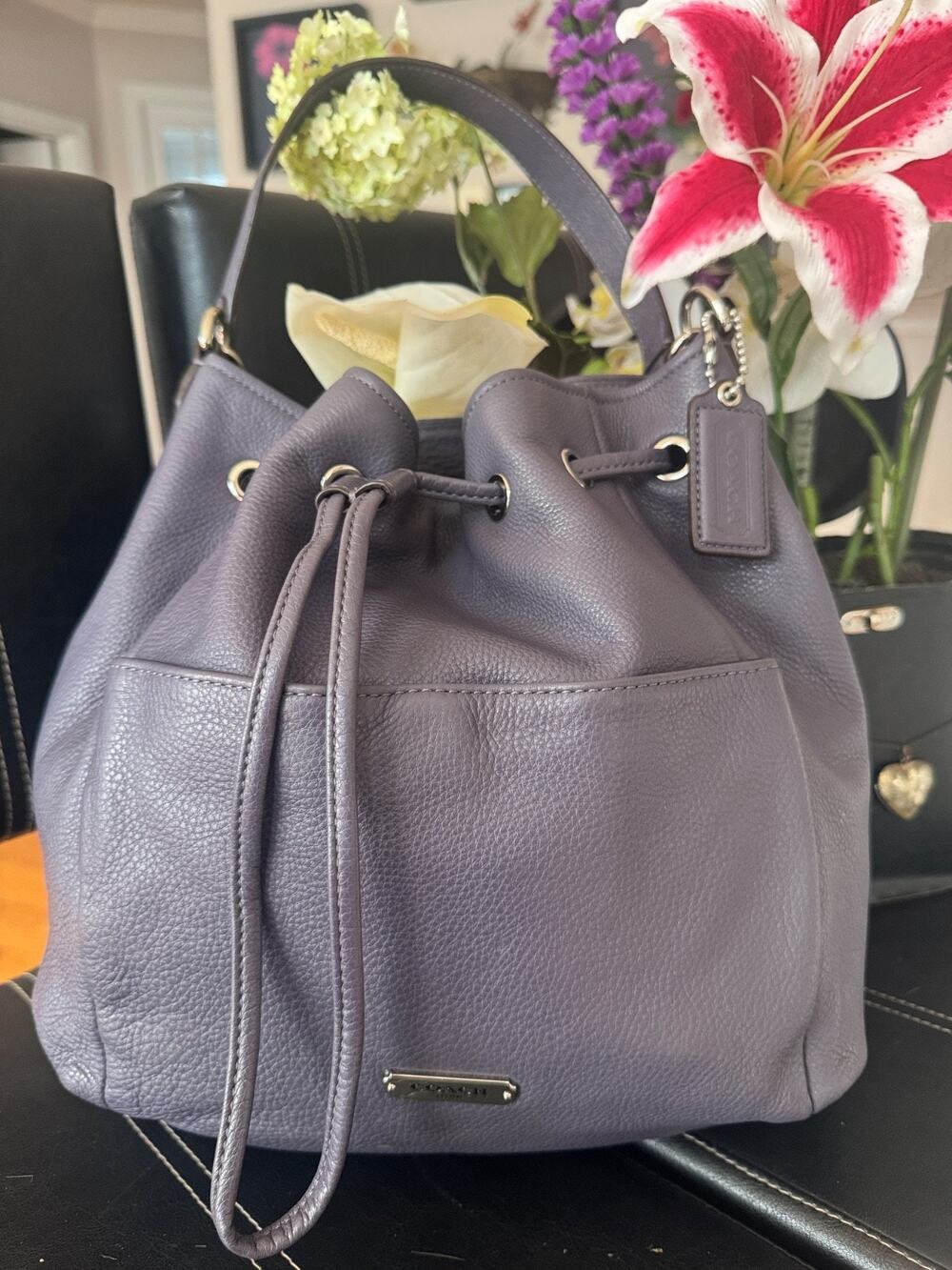 Coach Avery Leather Drawstring Bucket Shoulder Bag 27003 (30000